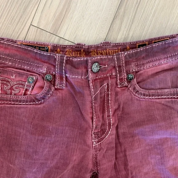 Rock Revival Men's Erkal Burgundy Red Acid Wash Straight Jeans